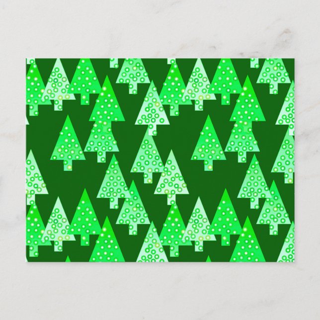 Modern flower Christmas trees - pine green Holiday Postcard (Front)