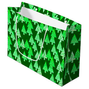 Modern Flower Christmas Trees, pine green Large Gift Bag
