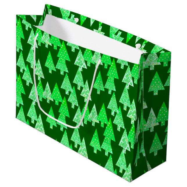 Modern Flower Christmas Trees, pine green Large Gift Bag (Front Angled)