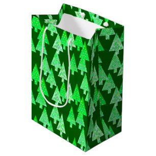 Modern Flower Christmas Trees, pine green Medium Gift Bag