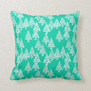 Modern flower Christmas trees - seafoam green Cushion