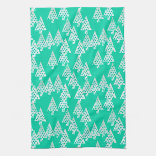 Modern flower Christmas trees - seafoam green Tea Towel