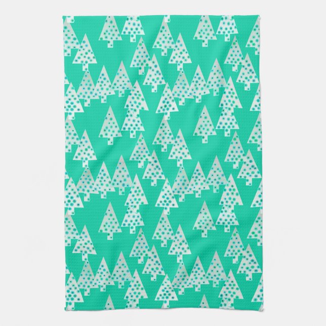 Modern flower Christmas trees - seafoam green Tea Towel (Vertical)