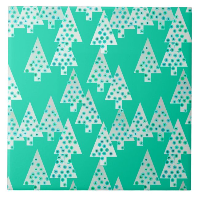 Modern flower Christmas trees - seafoam green Tile (Front)