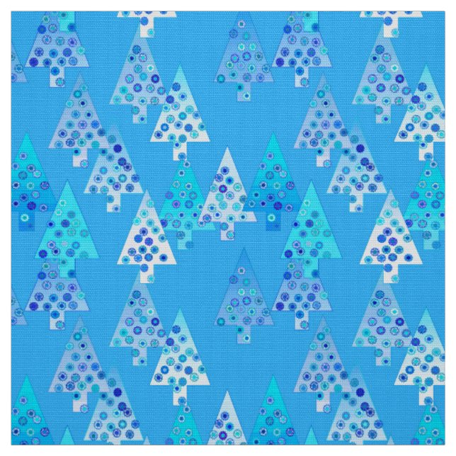 Modern flower Christmas trees - sky blue Fabric (Swatch)