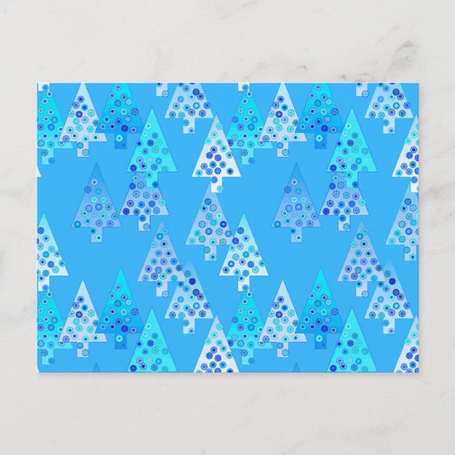 Modern flower Christmas trees - sky blue Holiday Postcard (Front)