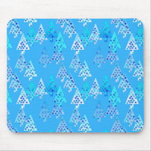 Modern flower Christmas trees - sky blue Mouse Mat