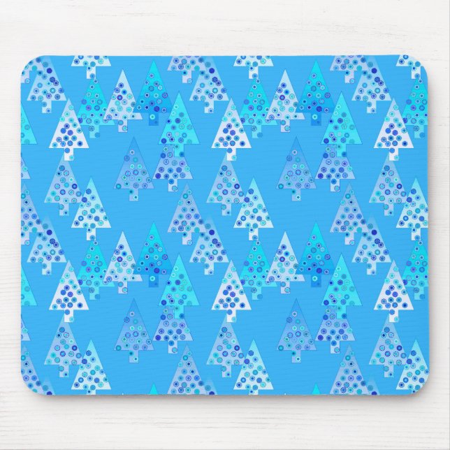 Modern flower Christmas trees - sky blue Mouse Mat (Front)