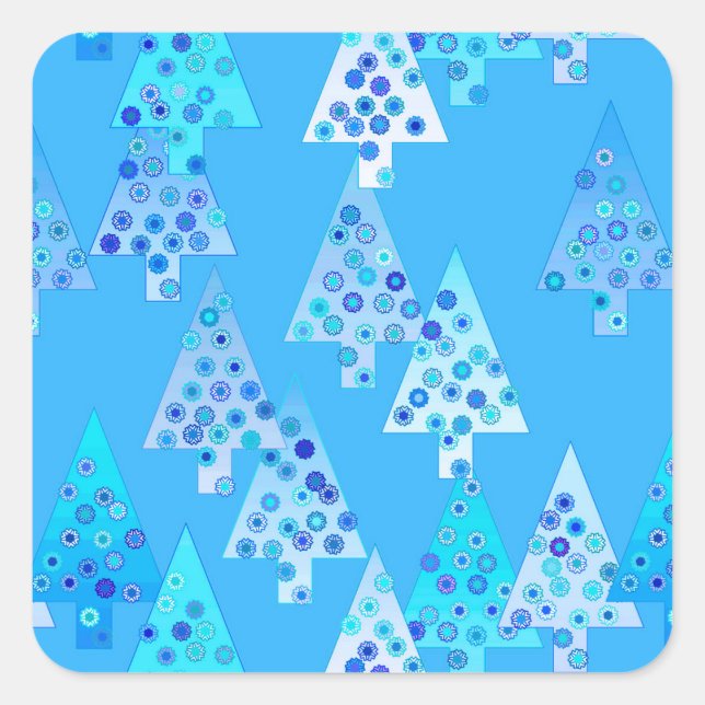 Modern flower Christmas trees - sky blue Square Sticker (Front)