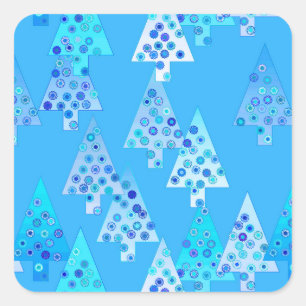 Modern flower Christmas trees - sky blue Square Sticker