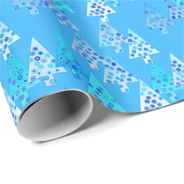 Modern flower Christmas trees - sky blue Wrapping Paper (Roll Corner)