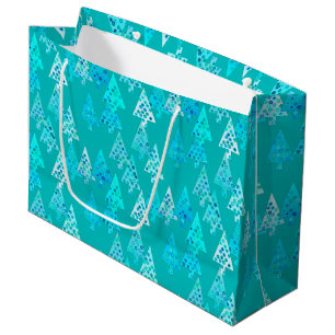 Modern Flower Christmas Trees, Turquoise and Aqua Large Gift Bag