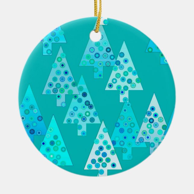Modern flower Christmas trees - turquoise Ceramic Tree Decoration (Front)