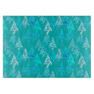 Modern flower Christmas trees - turquoise Cutting Board