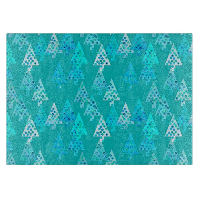 Modern flower Christmas trees - turquoise Cutting Board (Front)