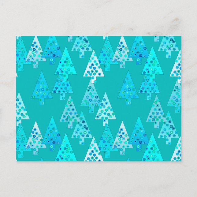 Modern flower Christmas trees - turquoise Holiday Postcard (Front)