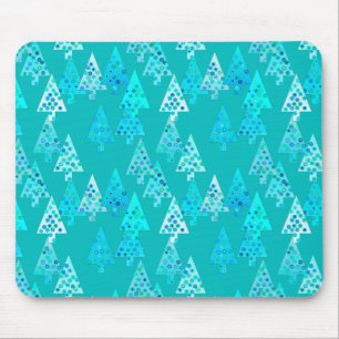 Modern flower Christmas trees - turquoise Mouse Mat
