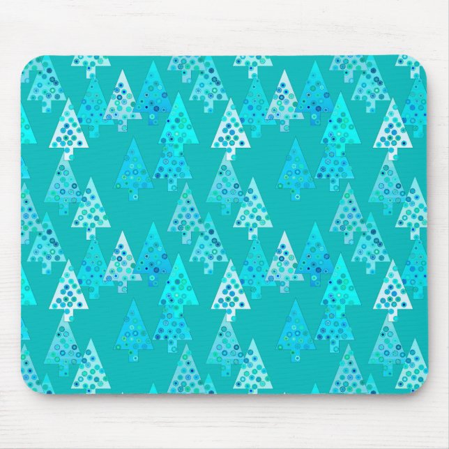 Modern flower Christmas trees - turquoise Mouse Mat (Front)