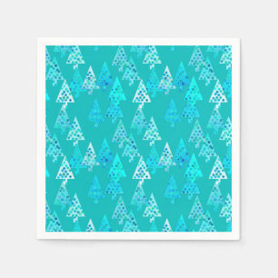 Modern flower Christmas trees - turquoise Napkin