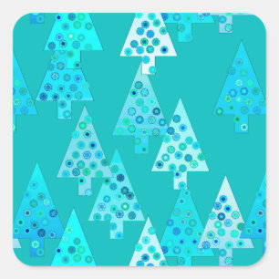 Modern flower Christmas trees - turquoise Square Sticker