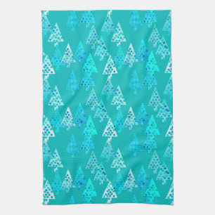 Modern flower Christmas trees - turquoise Tea Towel