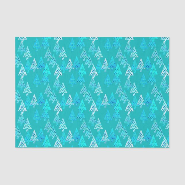 Modern flower Christmas trees - turquoise Tissue Paper (Front)
