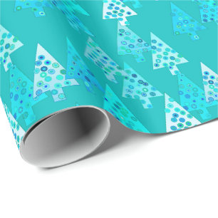 Modern flower Christmas trees - turquoise Wrapping Paper