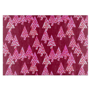 Modern flower Christmas trees - wine & pink Cutting Board