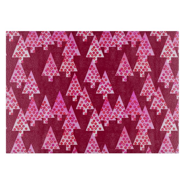 Modern flower Christmas trees - wine & pink Cutting Board (Front)
