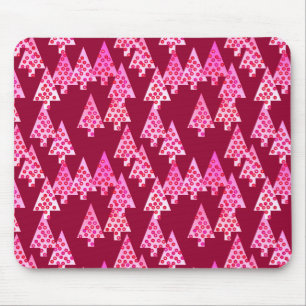 Modern flower Christmas trees - wine & pink Mouse Mat