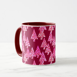 Modern Flower Christmas Trees, Wine & Pink Mug