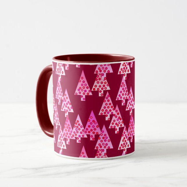 Modern Flower Christmas Trees, Wine & Pink Mug (Front Left)