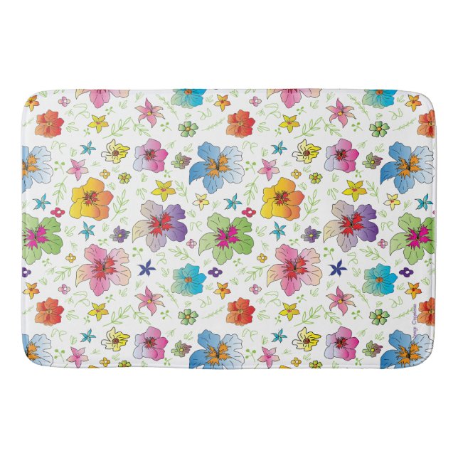 Modern Flower Floral Pattern Colourful Art Bath Mat (Front)