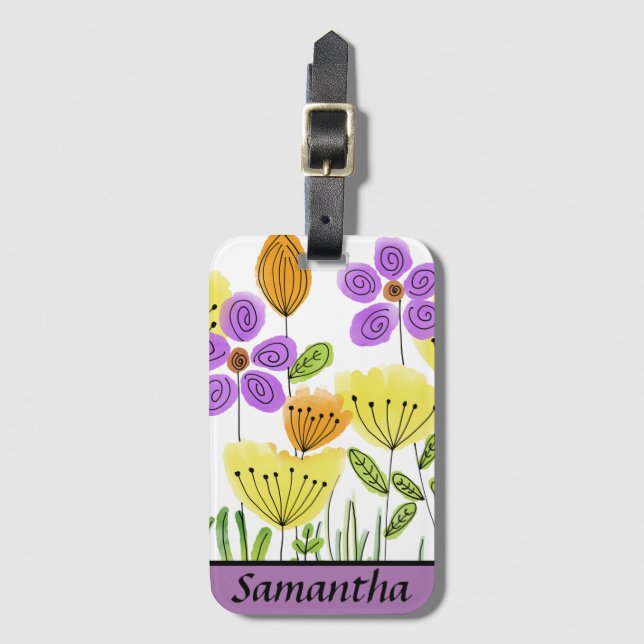 Modern Flower Garden Summer Personalised Luggage Tag (Front Vertical)