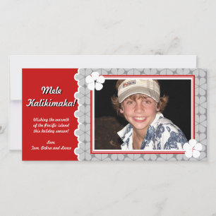 Modern Flower Holiday Photo Card -Red
