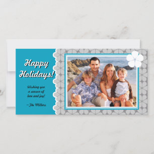 Modern Flower Holiday Photo Card -Teal