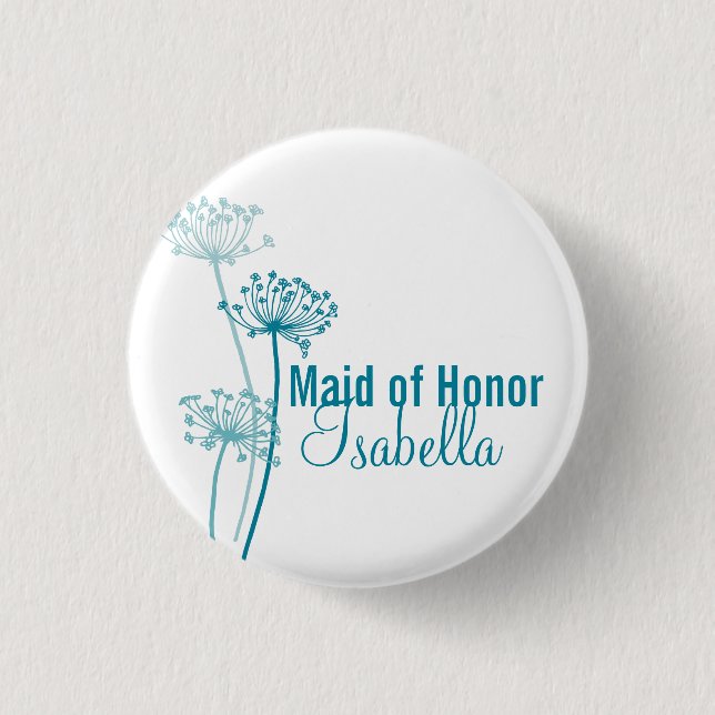 Modern flower Maid of honour wedding pin button (Front)