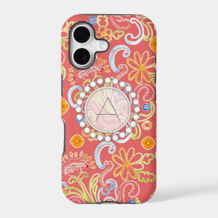 Modern Flower Pattern Floral Leaf Swirl Monogram