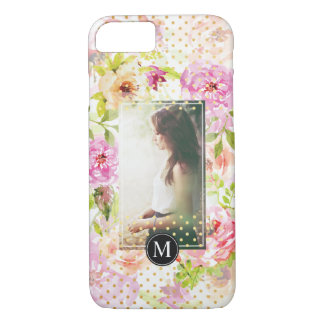 Modern Flower Pattern Personalised Photo Monogram iPhone 8/7 Case