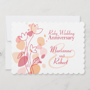 Modern flower petals red ruby wedding invite