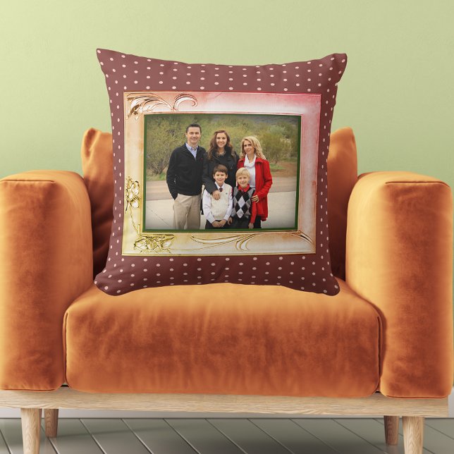 Modern Flower Photo Frame Image Pink Earthy Dots Cushion (Modern Flower Photo Frame Image Pink Earthy Dots Throw Pillow)