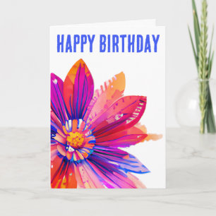 Modern Flower Red, Orange and Purple Birthday Card