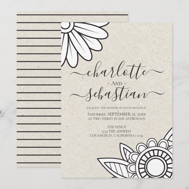 Modern Flower Typography Style Wedding Invitation (Front/Back)