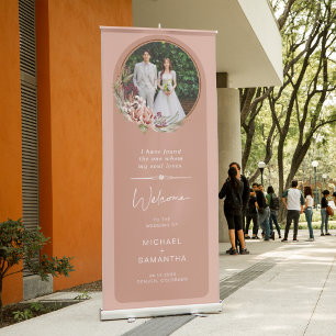 Modern Flower Wreath Bouquet Wedding Welcome Retractable Banner
