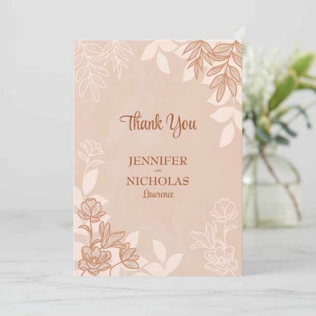 Modern Flowers And Leaves Ornaments for Wedding Thank You Card (Standing Front)