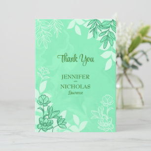 Modern Flowers And Leaves Ornaments for Wedding Thank You Card