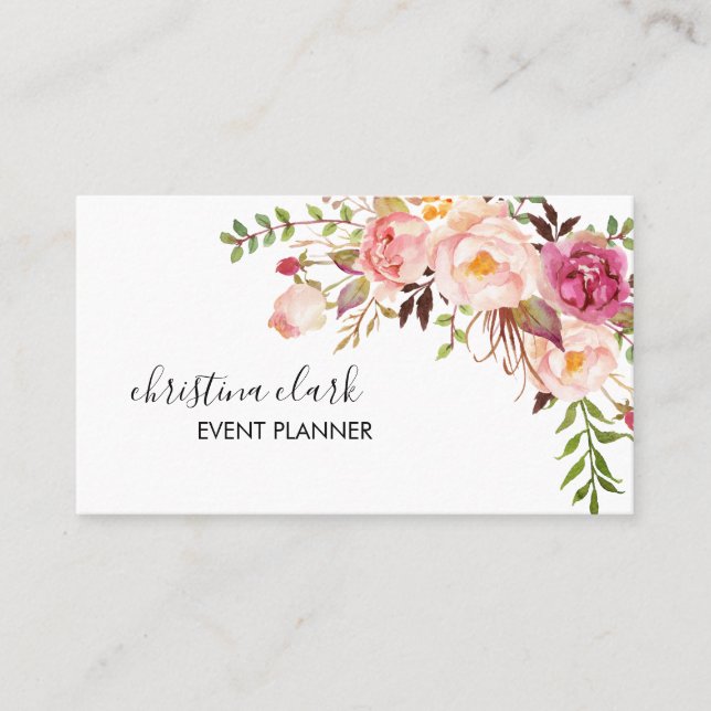Modern Flowers Boho Floral Custom Personalised Business Card (Front)