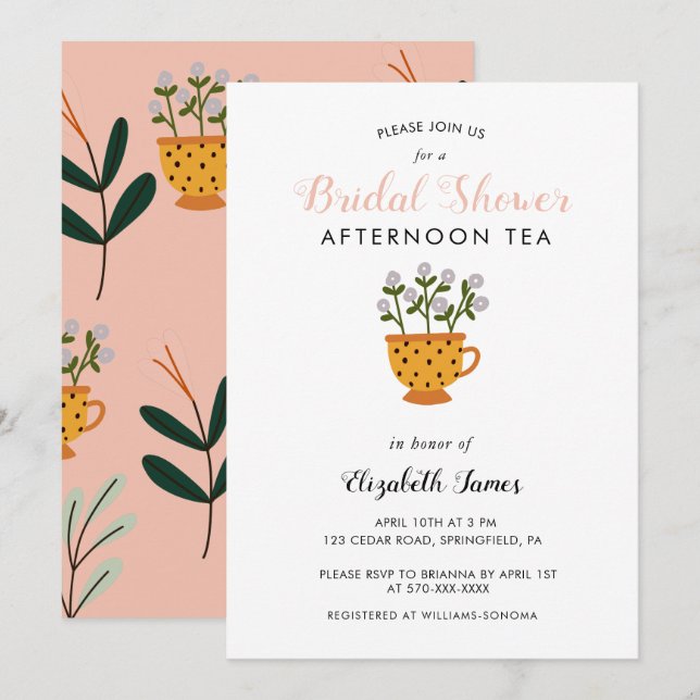 Modern Flowers Bridal Shower Tea Party  Invitation (Front/Back)
