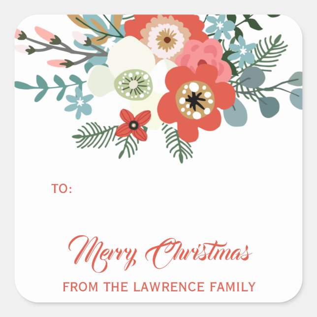 Modern Flowers Foliage Christmas Holiday Gift Tag (Front)