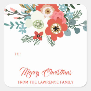 Modern Flowers Foliage Christmas Holiday Gift Tag